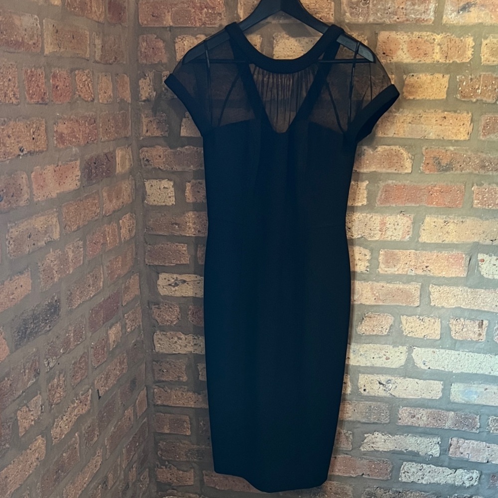 Maggy London Elegant Black Sheer Midi Dress